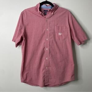Chaps Men's Short-sleeved Red Plaid Checked Button-up Shirt Small